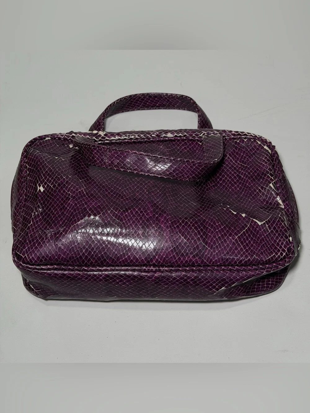 Estée Lauder Purple Snakeskin Texture Top Handle Cosmetic Bag - 9” x 6”